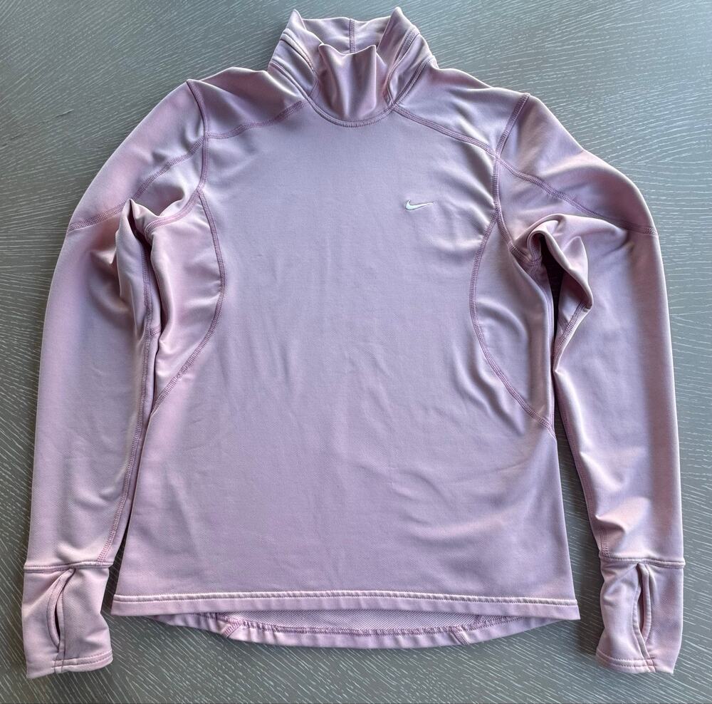 Nike FIT DRY Women's Pink Mock Neck Long Sleeve Running Top Size M Minor